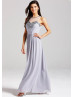 Gray Chiffon Sheer Neckline Long Prom Dress